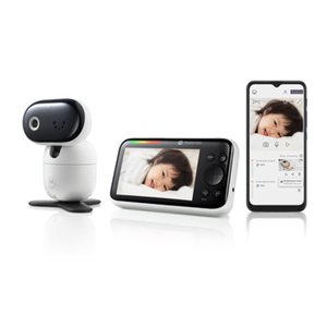 Motorola PIP1610 HD CONNECT 5.0" Wi-Fi HD Motorized Video Baby Monitor, White/Black Motorola | L | 5.0” IPS color display with HD 1280 x 720px resolution; Remote pan, tilt and zoom; Two-way talk; Secure and private connection; 24-hour event monitoring  and streaming; Wi-Fi connectivity for on-the-go viewing;  2.4GHz FHSS wireless technology for in-home viewing; Room temperature monitoring; Infrared night vision; High sensitivity microphone; Wall Mount (using bracket provided) | W | Wi-Fi HD Motorized Video Baby Monitor | PIP1610 HD CONNECT 5.0" | White/Black