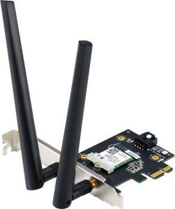 Asus PCE-AXE5400 WiFi 6E PCI-E Adapter with 2 external antennas. Supporting 6GHz band, 160MHz, Bluetooth 5.2, WPA3 network security, OFDMA and MU-MIMO