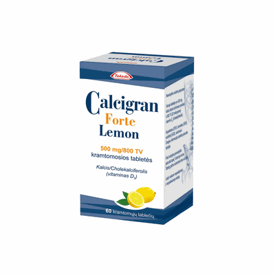 Calcigran Forte Lemon 500mg/800 TV kramtomosios tabletės N60