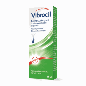 Vibrocil 2,5 mg/0,25 mg/ml nosies purškalas (tirpalas) 15 ml