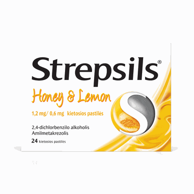 Strepsils Honey & Lemon 1,2 mg/0,6 mg kietosios pastilės N24
