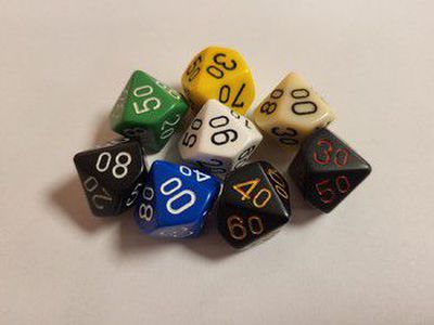 Chessex d10 (00-90) Polyhedral Dice (1 Vnt)