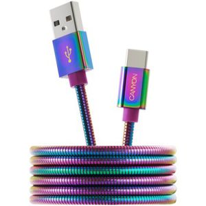 CANYON UC-7, Type C USB 2.0 standard cable, Power output 5V/9V 2A, OD 3.8mm, metal shell, cable length 1.2m, Rainbow, 14*6*1000mm, 0.04kg