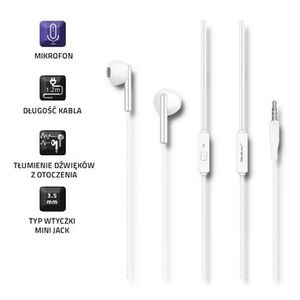 Qoltec In-ear headphone + microphone, white