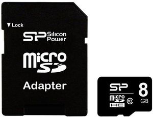Atminties kortelė Silicon Power 8GB Micro SDHC CL10 su SD adapteriu