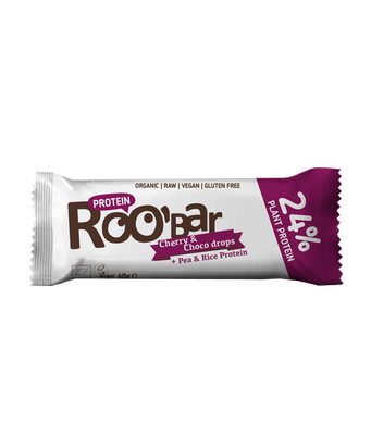 Ekologiškas baltyminis batonėlis su vyšniomis ir šokolado gabaliukais – Roobar