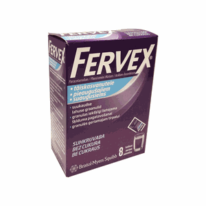 Fervex 500 mg/25 mg/200 mg granulės geriamajam tirpalui suaugusiems be cukraus N8