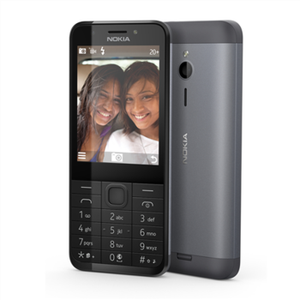 Nokia 230 Dual SIM (Dark Silver) 2.8" TFT 240x320/ 16MB RAM/ Camera(primary)  2 MP, LED flash, Camera(secondary) 2 MP, 480p, LED flash, Video 240p@15fps/ microSD, up to 32 GB/ microUSB 1.1, BT/ 124.6 x 53.4 x 10.9 mm / 91.8g