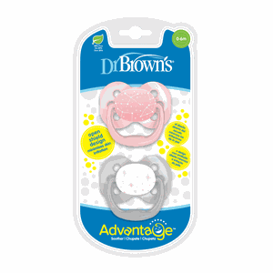 DR. BROWN'S dvipusiai čiulptukai ADVANTAGE, 0–6 mėn., rožiniai N2
