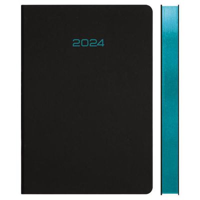 Kalendorius-užrašų knygutė Duo 2024 A5 diena per puslapį, kietu viršeliu ,  juodos /mėlynos spalvos