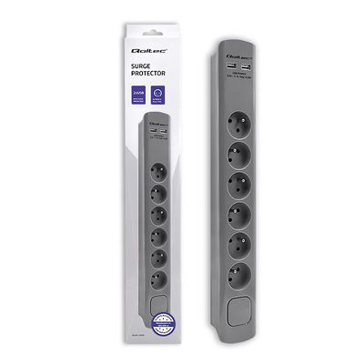 Qoltec Surge protector 6 sockets, 2xUSB, 1.8m