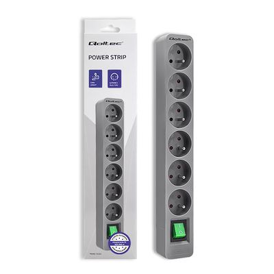 Qoltec Power strip 6 sockets, 1.8m, Grey