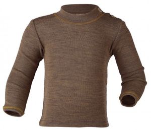 Engel ekologiškos merino vilnos ir šilko marškinėliai ilgomis rankovėmis su apykakle Walnut, rudi