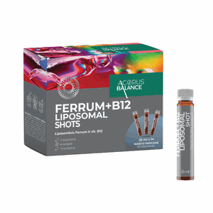 ACORUS BALANCE liposominis geriamasis tirpalas vienadoziuose buteliukuose Ferrum + B12, 25 ml, N14