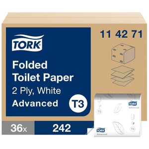 Tualetinis popierius Tork Advanced T3, 114277, 2 sluoksniai, 252 lapelių, baltos spalvos, 1vnt