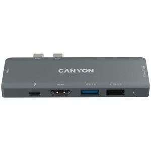 CANYON DS-5, Multiport Docking Station with 7 port, 1*Type C PD100W+2*HDMI+1*USB3.0+1*USB2.0+1*SD+1*TF. Input 100-240V, Output USB-C PD100W and USB-A 5V/1A, Aluminum alloy, Space gray, 104*42*11mm, 0.046kg(Generation B)