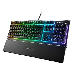 SteelSeries Apex 3 juoda laidinė žaidimų vandeniui atspari šviečianti klaviatūra - US išsidėstymas