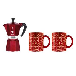 Kavos aparatas BIALETTI DECO GLAMOUR Moka Express 6tz + 2 puodeliai Raudona