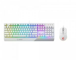 MSi Vigor GK30 baltas laidinis žaidimų komplektas: klaviatūra su RGB apšvietimu + optinė pelė
