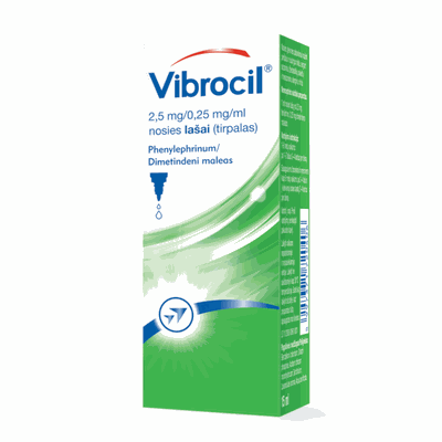Vibrocil 2,5 mg/0,25 mg nosies lašai 15 ml