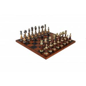 Arabiško stiliaus metaliniai šachmatai su rudai/juoda dirbtinės odos šachmatų lenta N°208