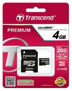 Transcend microSDHC 4GB Class 10 + SD-Adapter