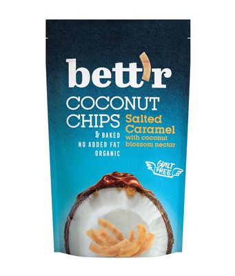 Ekologiškos kokoso skiltelės su sūdyta karamele – Bett'r, 70g
