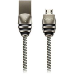 CANYON UM-5 Micro USB 2.0 standard cable, Power  and  Data output, 5V 2A, OD 3.5mm, metallic Jacket, 1m, gun color, 0.04kg