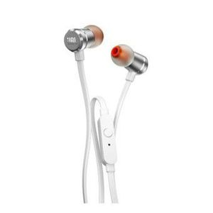JBL T290 Silver In-Ear Headphones with Premium Aluminium Build | JBL Pure Bass sound | 1-button remote with microphone | Tangle-free flat cable