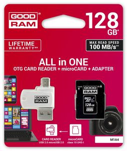 GOODRAM MicroSDHC card 128GB CL10 + adapter + reader