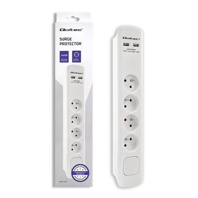 Qoltec Surge protector 4 sockets, 2xUSB, 1.8m