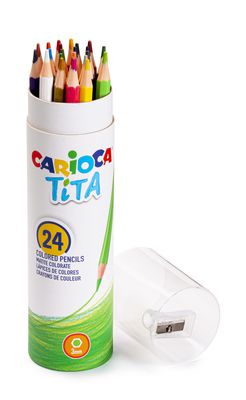 Spalvoti pieštukai CARIOCA TITA, su drožtuku, dėžutėje, 24 spalvų