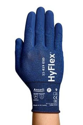 Apsauginės pirštinės Ansell HyFlex 11-819 ESD, 11 dydis, itin plonos, nailonas, spandex, anglis. Nitrilo putų delno padengimas. Mažmeninė pakuotė