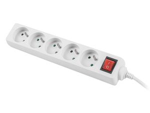 Lanberg Power strip 3m, white, 5 sockets, with switch, cable made of solid copper