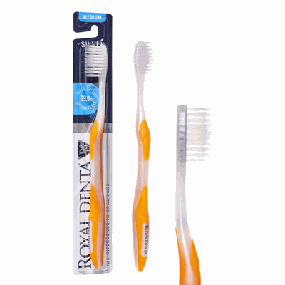 Royal Denta Silver Medium Toothbrush Vidutinio minkštumo dantų šepetėlis su sidabro nanodalelėmis, 1 vnt.