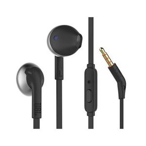 JBL T205 Black Earbud headphones | 1-button remote with microphone | Tangle-free flat cable