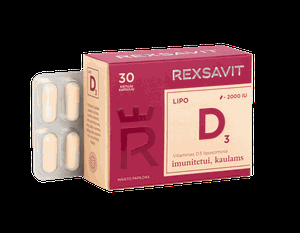 REXSAVIT liposominis vitaminas D3 2000 IU, kietosios kapsulės N30