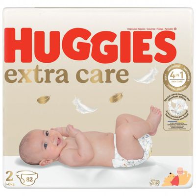 HUGGIES EXTRA CARE vienkartinės sauskelnės 2, 4-6 kg, 82 vnt