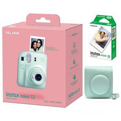 Momentinis fotoaparatas instax mini 12 MINT GREEN+instax mini glossy (10pl)+originalus dėklas