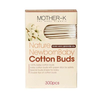 Mother-K Newborn Baby Cotton Buds Medvilniniai krapštukai su popieriniu pagaliuku, 300vnt