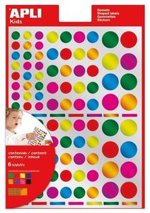 Vaikiški lipdukai Apli apvalūs, 6 lapeliaix624vnt, įvairių spalvų