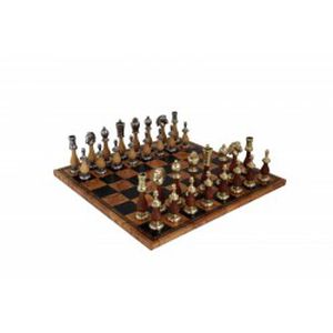Arabiško stiliaus metaliniai/mediniai šachmatai su žaidimo lenta