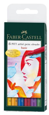 Rašikliai piešimui Faber-Castell PITT Basic, 6vnt., įvairių spalvų