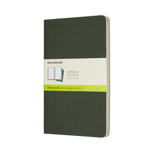 Užrašų knygutė Moleskine Cahier 13x21cm, baltais lapais, minkštu viršeliu, žalios spalvos, 3 vnt