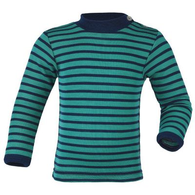 Engel ekologiškos merino vilnos ir šilko marškinėliai ilgomis rankovėmis su apykakle Ice Blue/Navy Blue, mėlyni