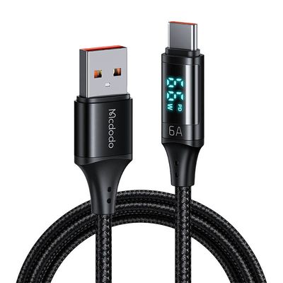 Mcdodo CA-1080 USB to USB-C cable with display, 66W, 6A, 1.2m (black)