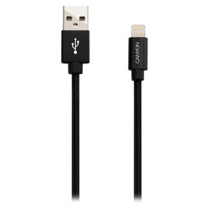 CANYON MFI-3, Charge  and  Sync MFI braided cable with metalic shell, USB to lightning, certified by Apple, cable length 1m, OD2.8mm, Black