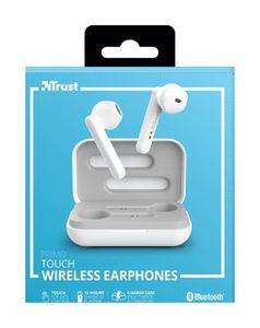 Trust Primo stilingos bevielės Bluetooth į ausis įstatomos ausinės su jutikliniu valdymu | 320mAh įkrovimo dėklas | Iki 4 val. ausinių veikimas | Spalva: balta