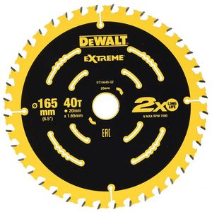 DeWALT pjovimo diskas medienai 165mm x 16/20mm : Dantų skaičius - 165mm x 16/20mm 24T