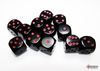 Chessex Opaque 16mm d6 with pips Dice Blocks (12 Dice) - Black w/red